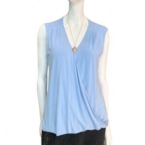 NEW ALYSSA THOMAS women's sleeveless v neck surplice top in baby blue